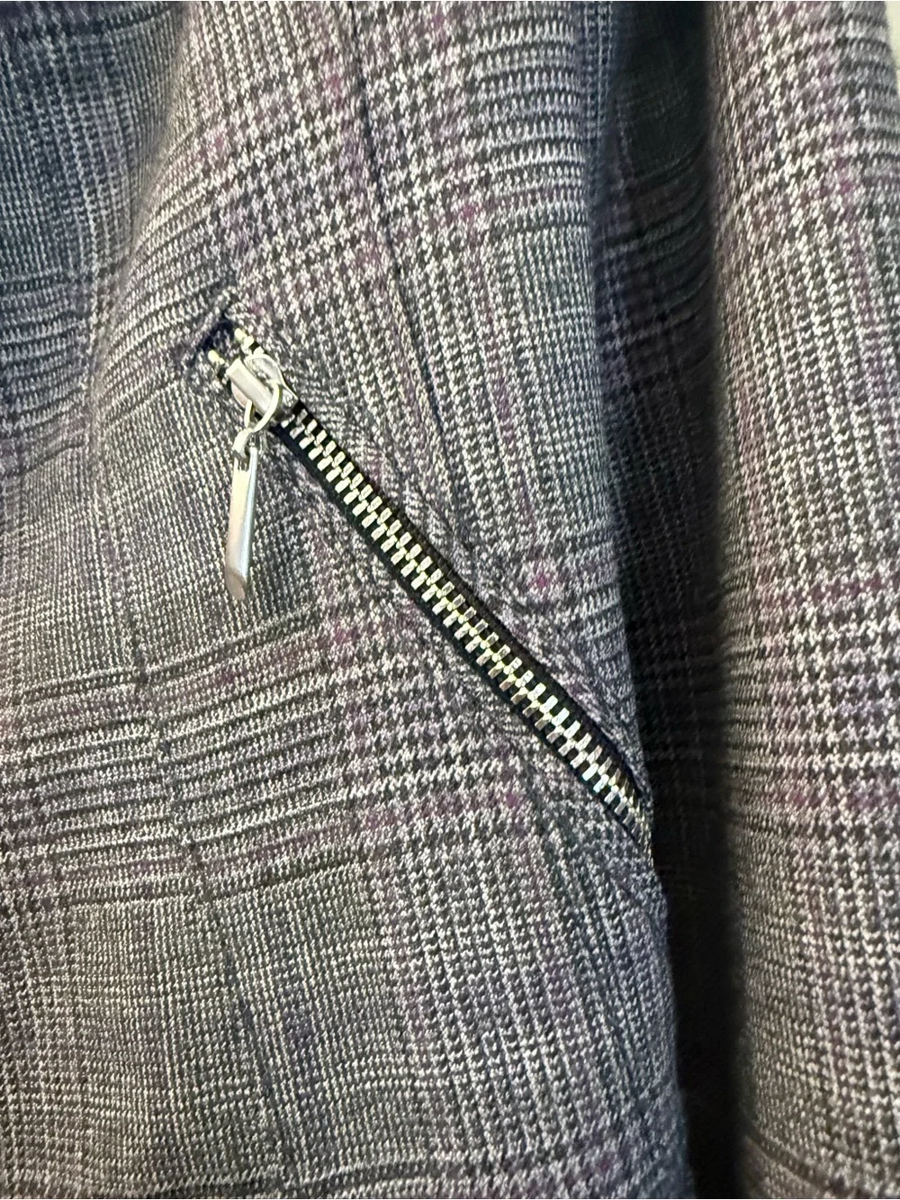 White House Black Market Gray Plaid Moto Jacket Cropped Zip Blazer Women’s Size
